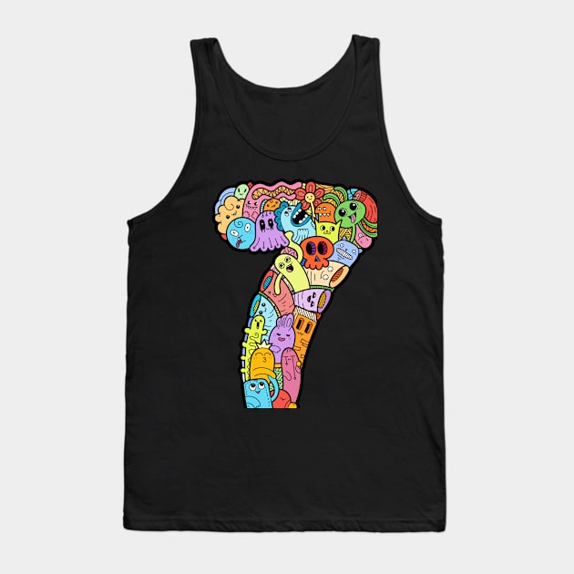 Number 7 seven - Funny and Colorful Cute Monster Creatures Tank Top by funwithletters